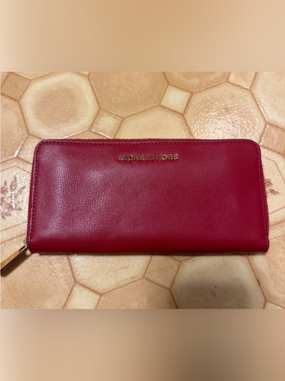 Michael Kors Cherry Red Zip-Around Leather Wallet